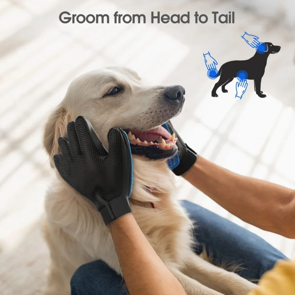 Delomo Pet Grooming Glove De-Shedding Bathing Massaging De-Matting